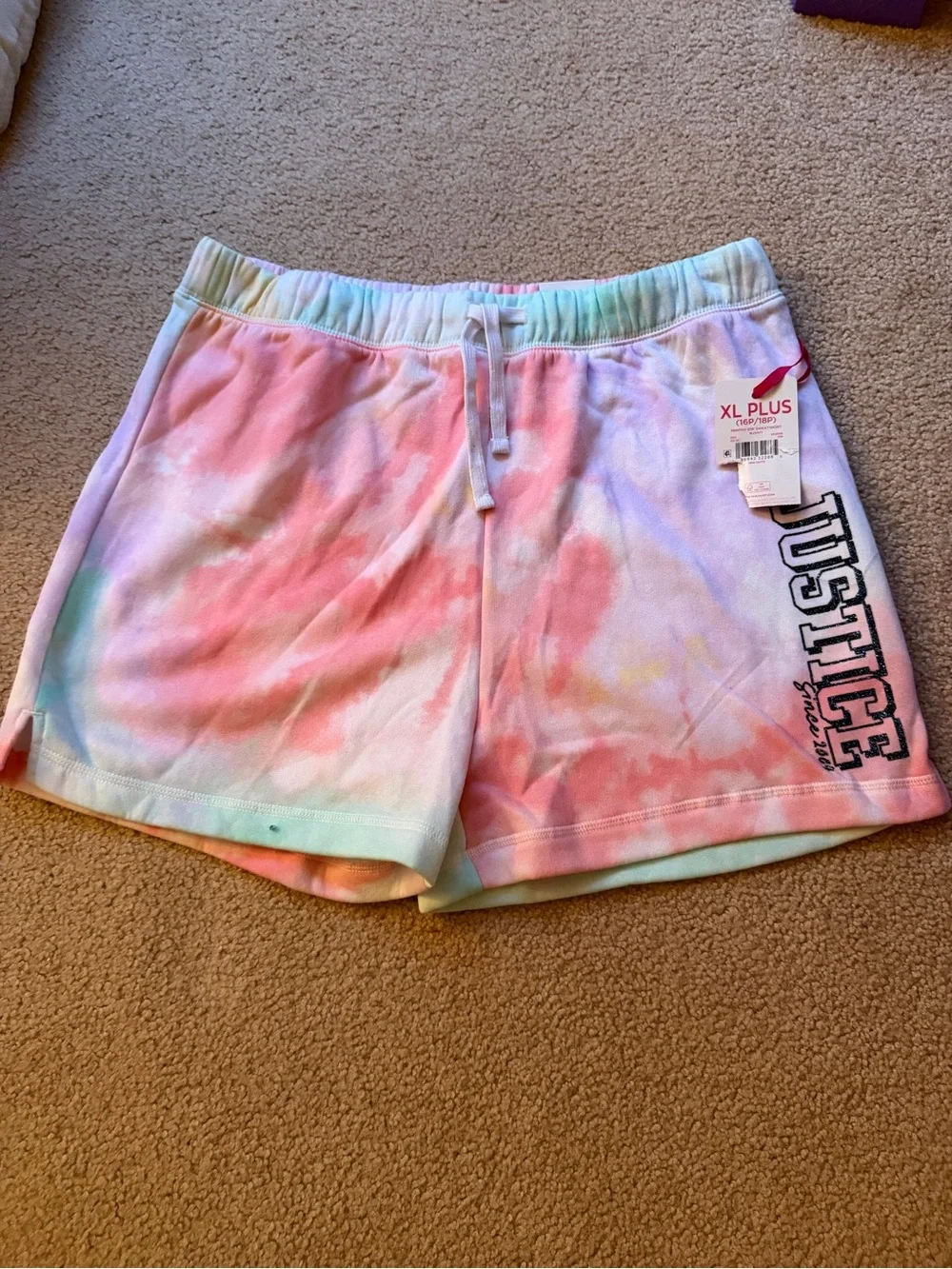 Justice Girls XL Plus 16P/18P Pastel Tie Dye Sweat Shorts Logo NWT